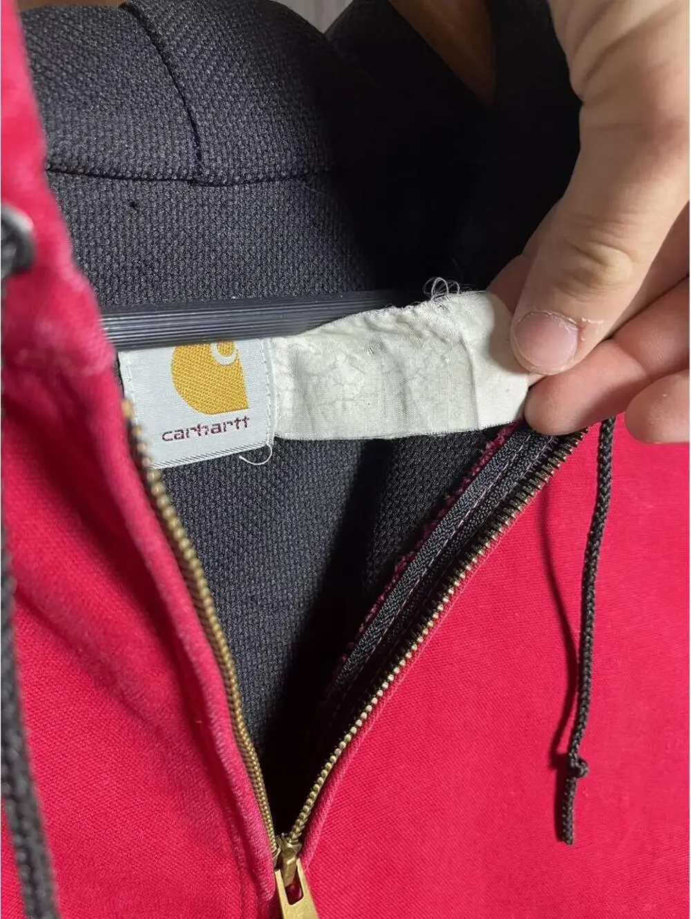 Vintage 1990s Cherry Red Carhartt Hooded Duck Canvas Jacket Large